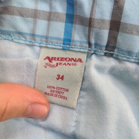 Arizona Mens Chino Shorts Blue Plaid Size 34 Cotton Slash Pockets - Picture 11 of 11